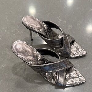 BCBGMaxAzria Silver Croc-Embossed Heels